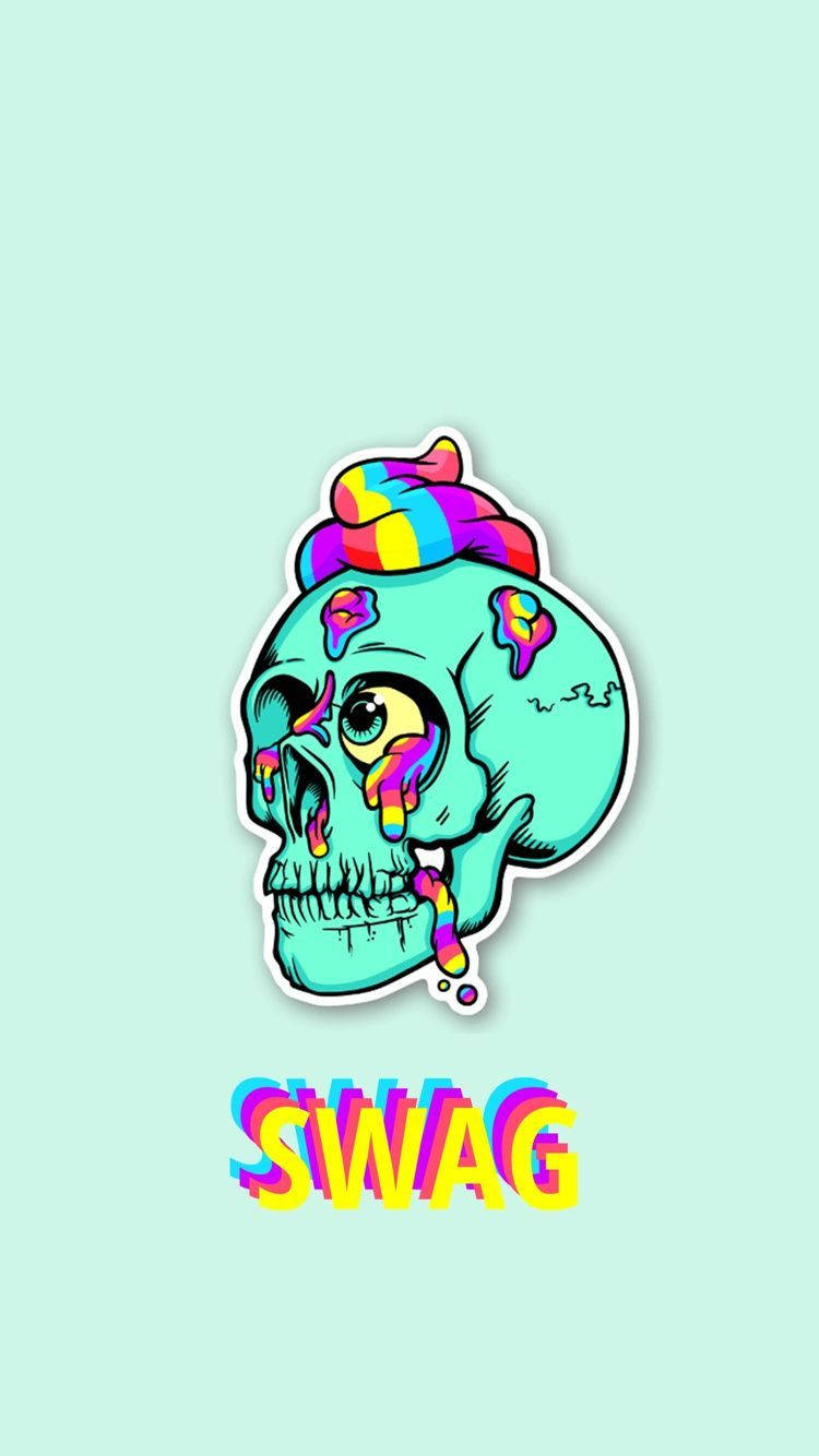 جمجمه آبی آبی با متن Swag — جمجمه والپیپر