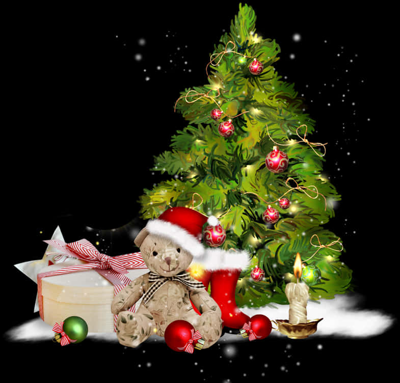 خرس عروسکی کریسمس و درخت والپیپر