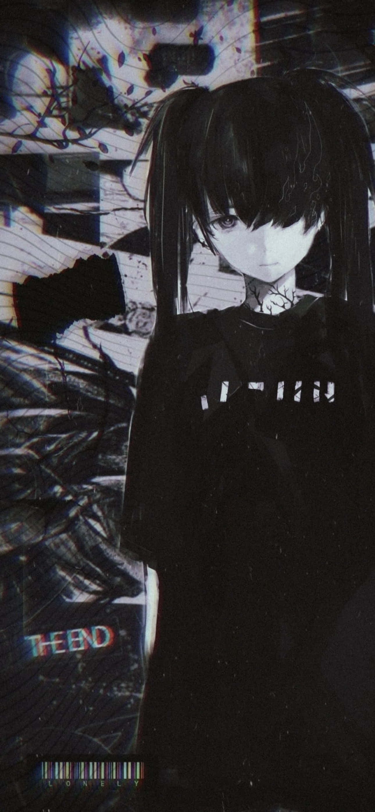 دختر انیمه ایمو با لباس مشکی برای آیفون والپیپر