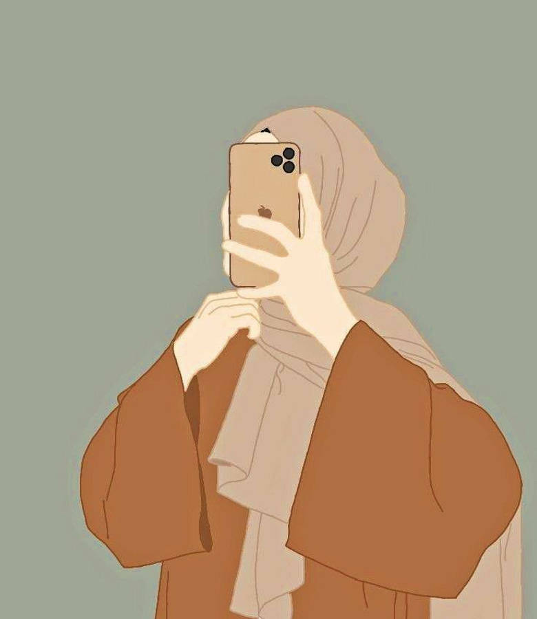 دختر کارتونی با حجاب و آیفون والپیپر
