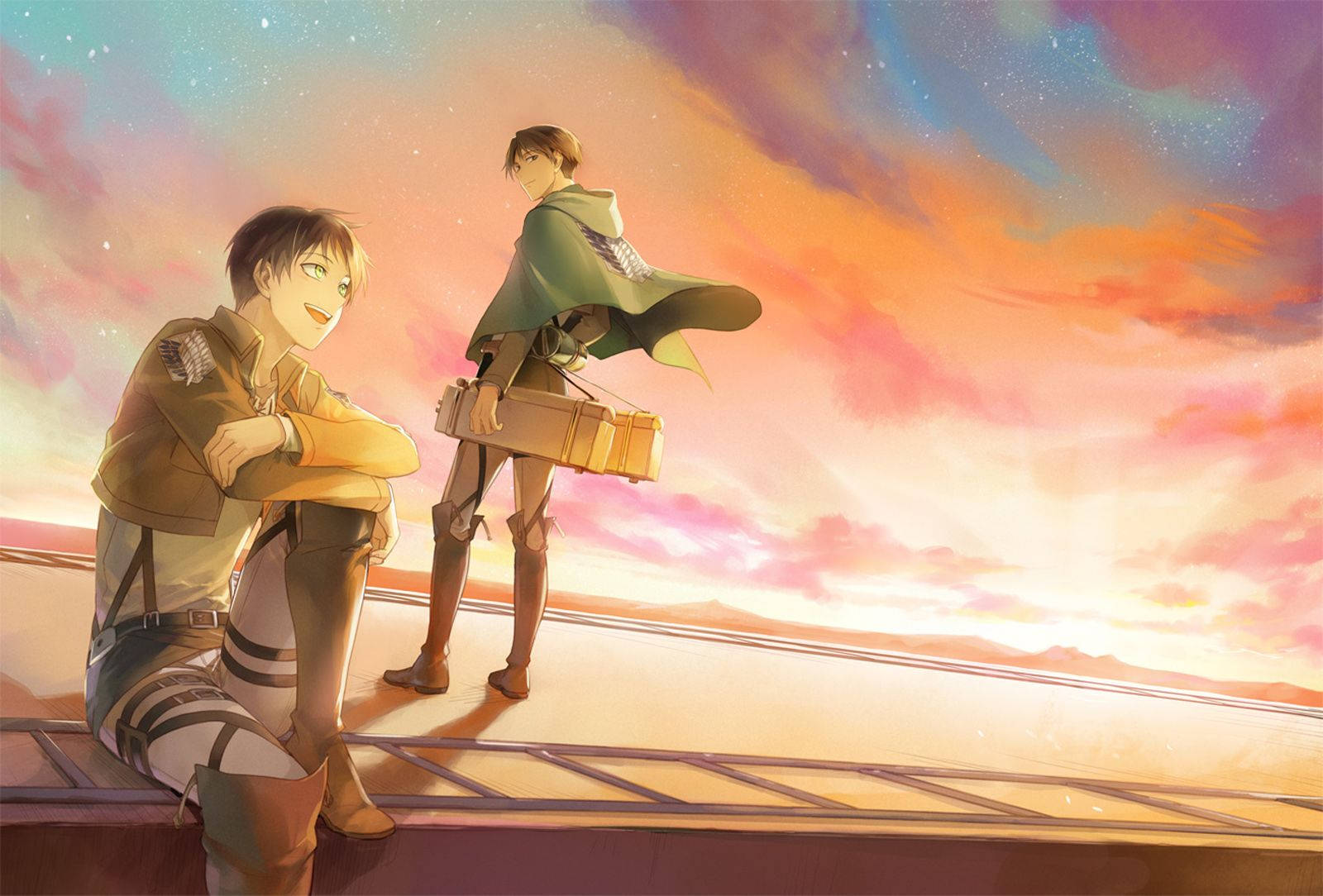 ارن و لوی در بالای دیوار در والپیپر زیبای Attack On Titan.