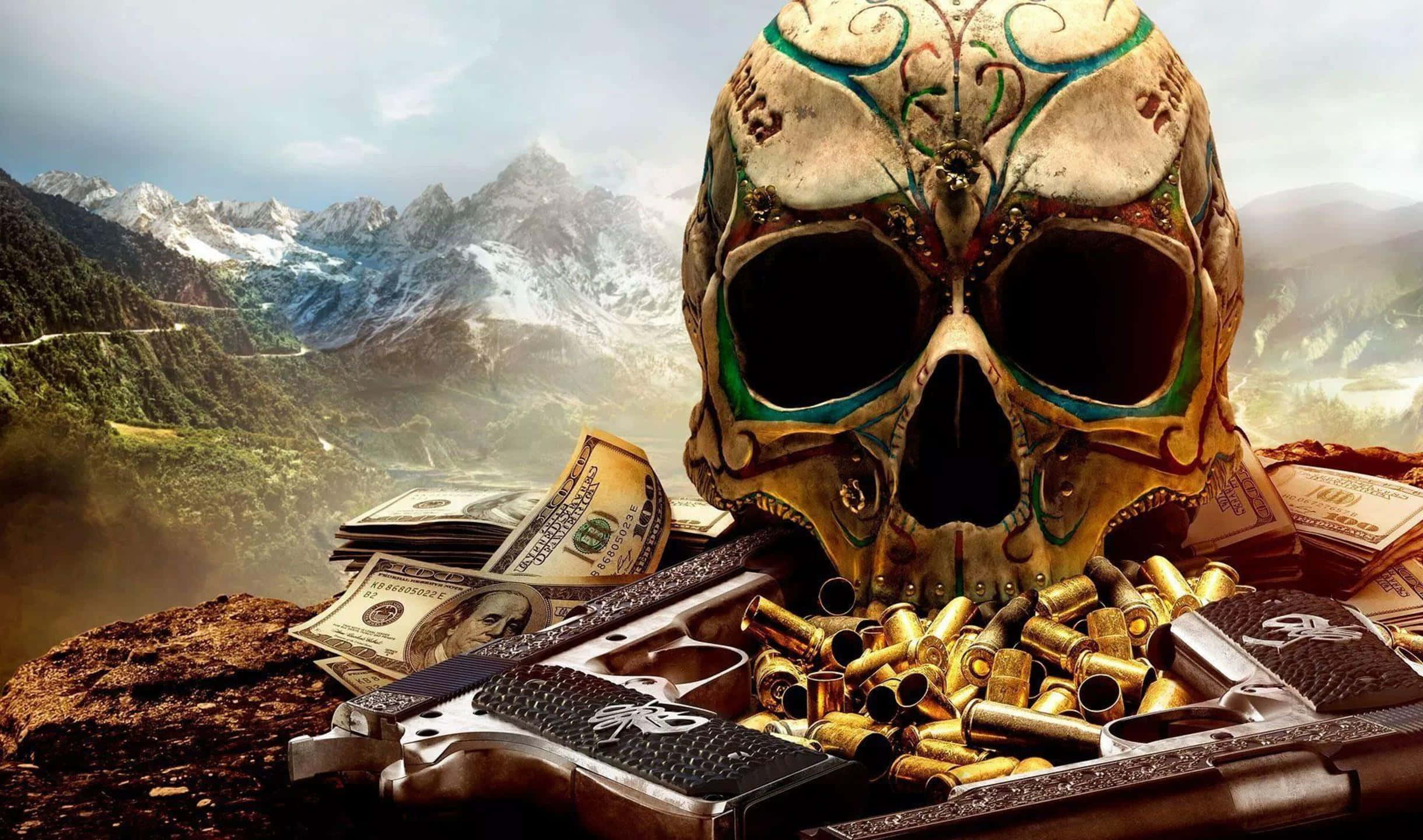 زمینه جمجمه با گلوله‌های Ghost Recon Wildlands با رزولوشن 2440x1440 والپیپر