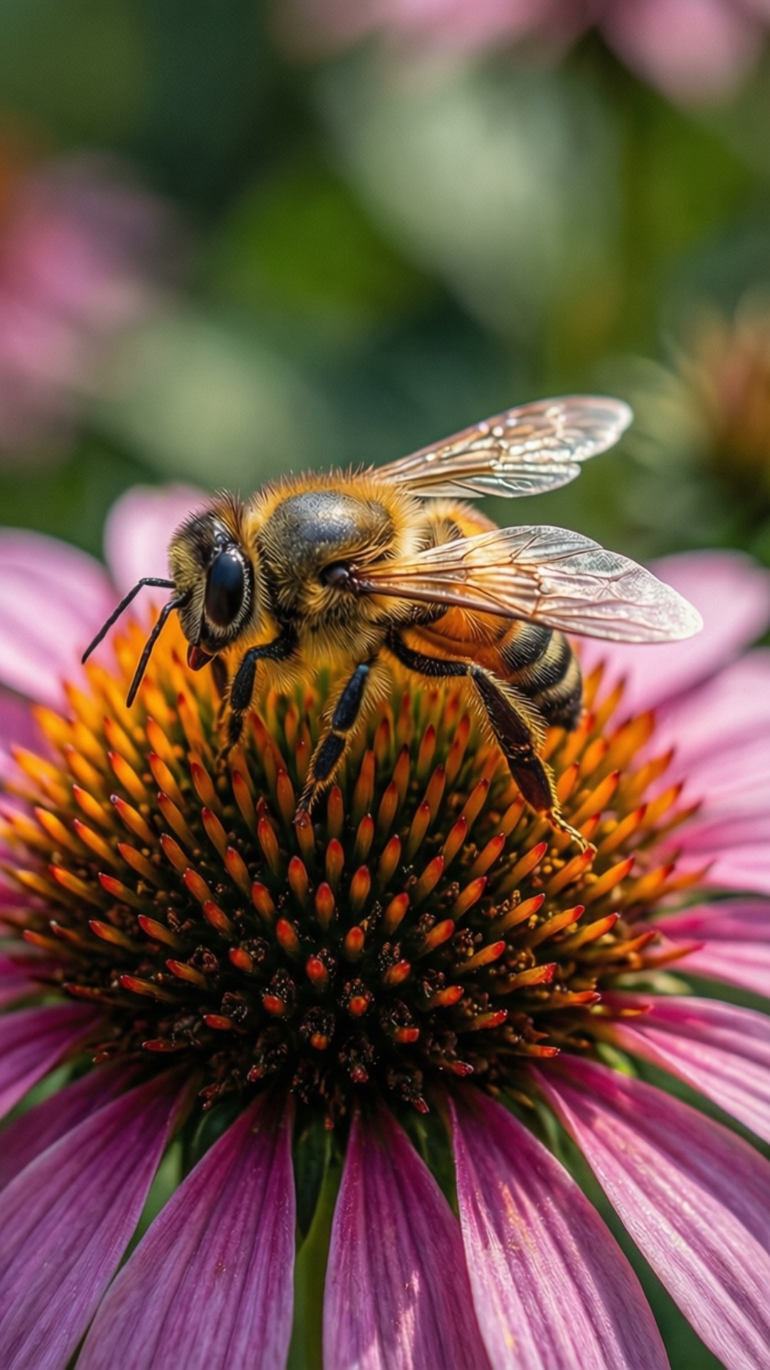 زنبور روی گل مخروطی والپیپر