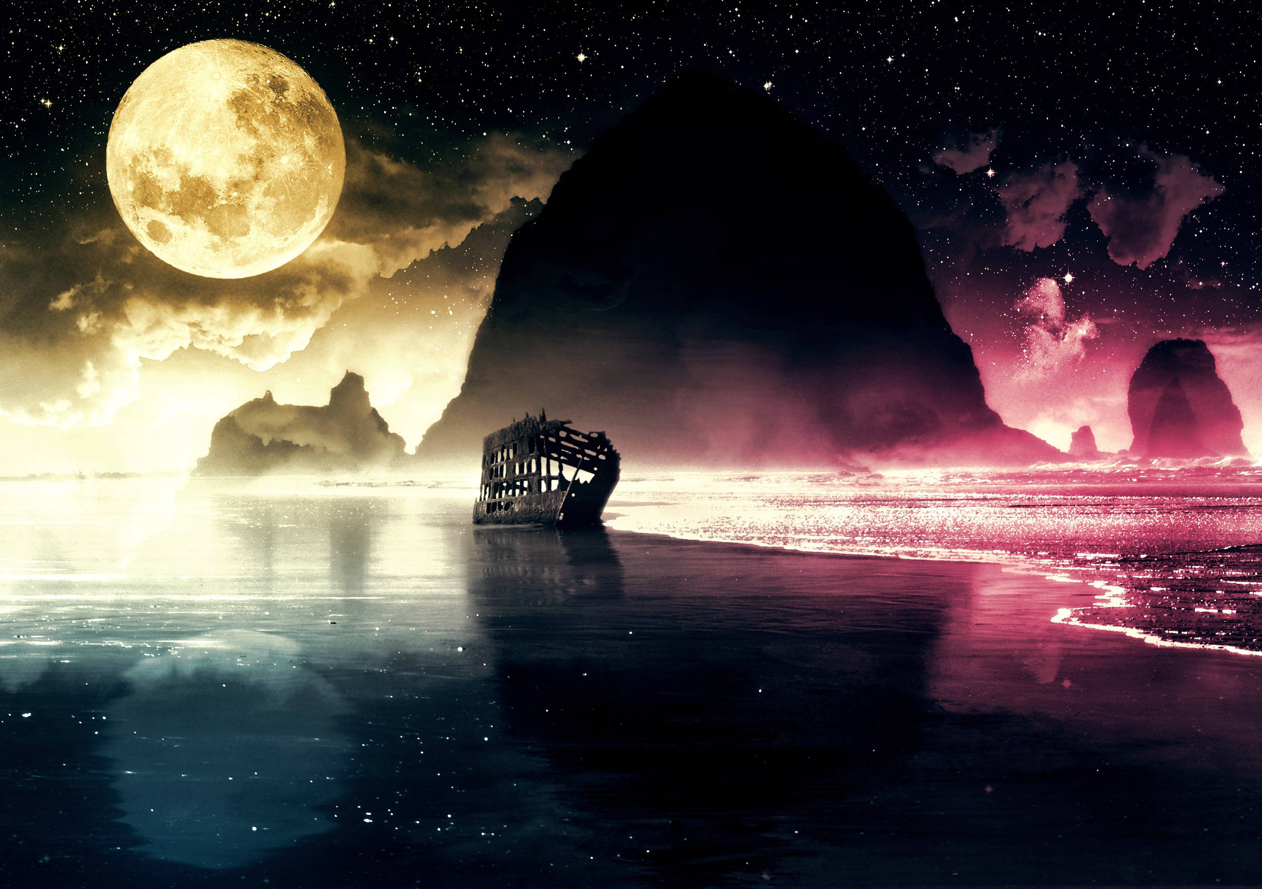سفر خیال‌انگیز در شب مهتابی والپیپر
