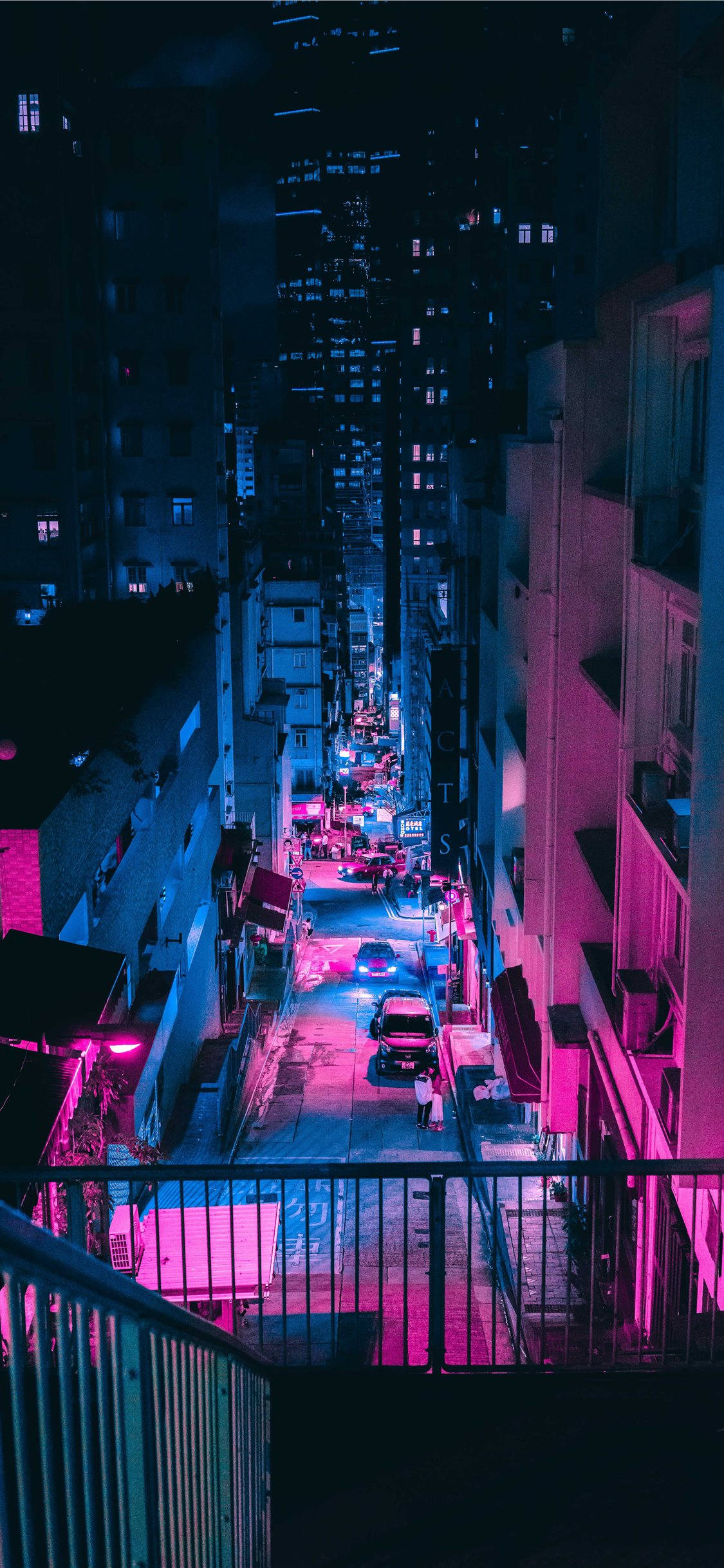 شهر صورتی نئون آیفون X والپیپر
