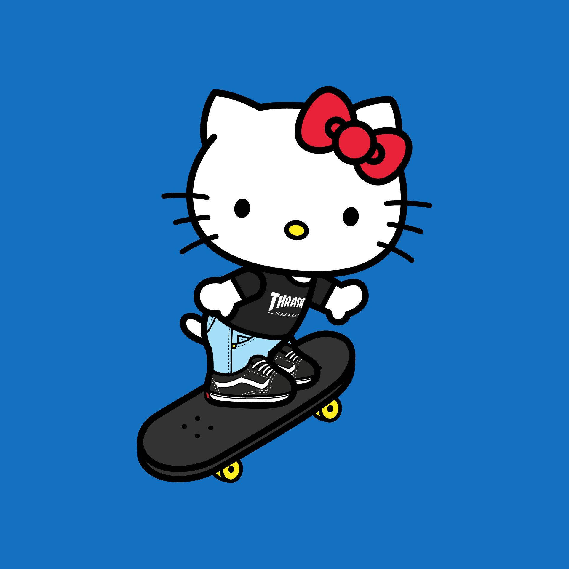عکس پروفایل شخصیت کارتونی Hello Kitty در حال اسکیت — Hello kitty گیف والپیپر