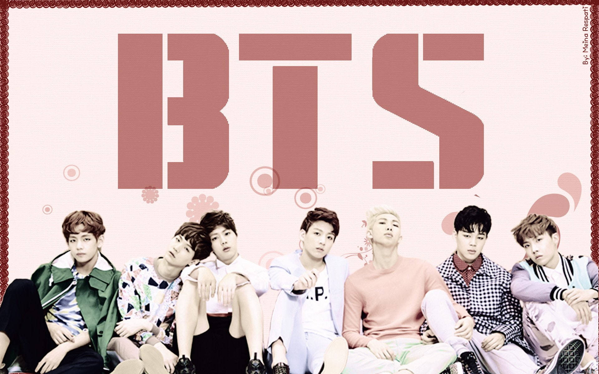 عکس گروهی BTS در رنگ صورتی والپیپر