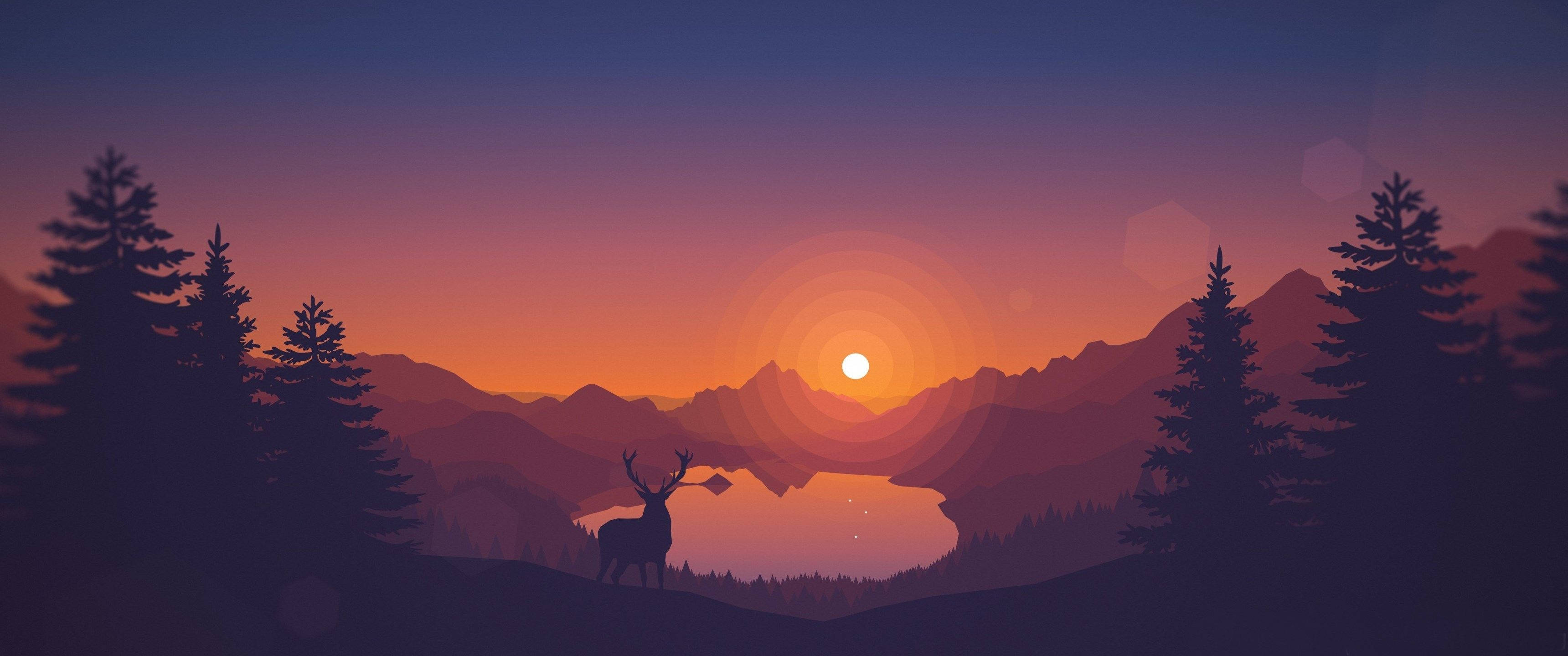 غروب مینیمال دره 3440x1440 والپیپر