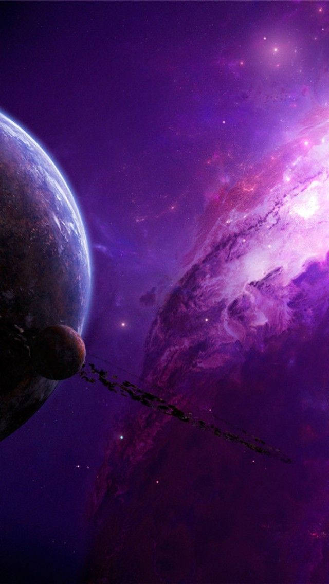 فضای بنفش کهکشان و سیاره در فضا برای آیفون والپیپر