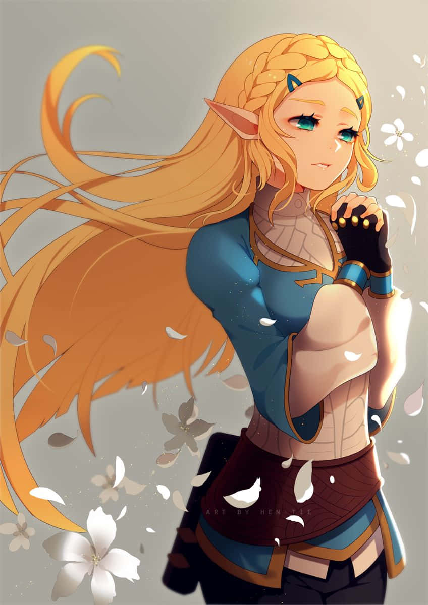 فن‌آر پرنسس زلدا از بازی Breath of the Wild با گل‌های شناور والپیپر