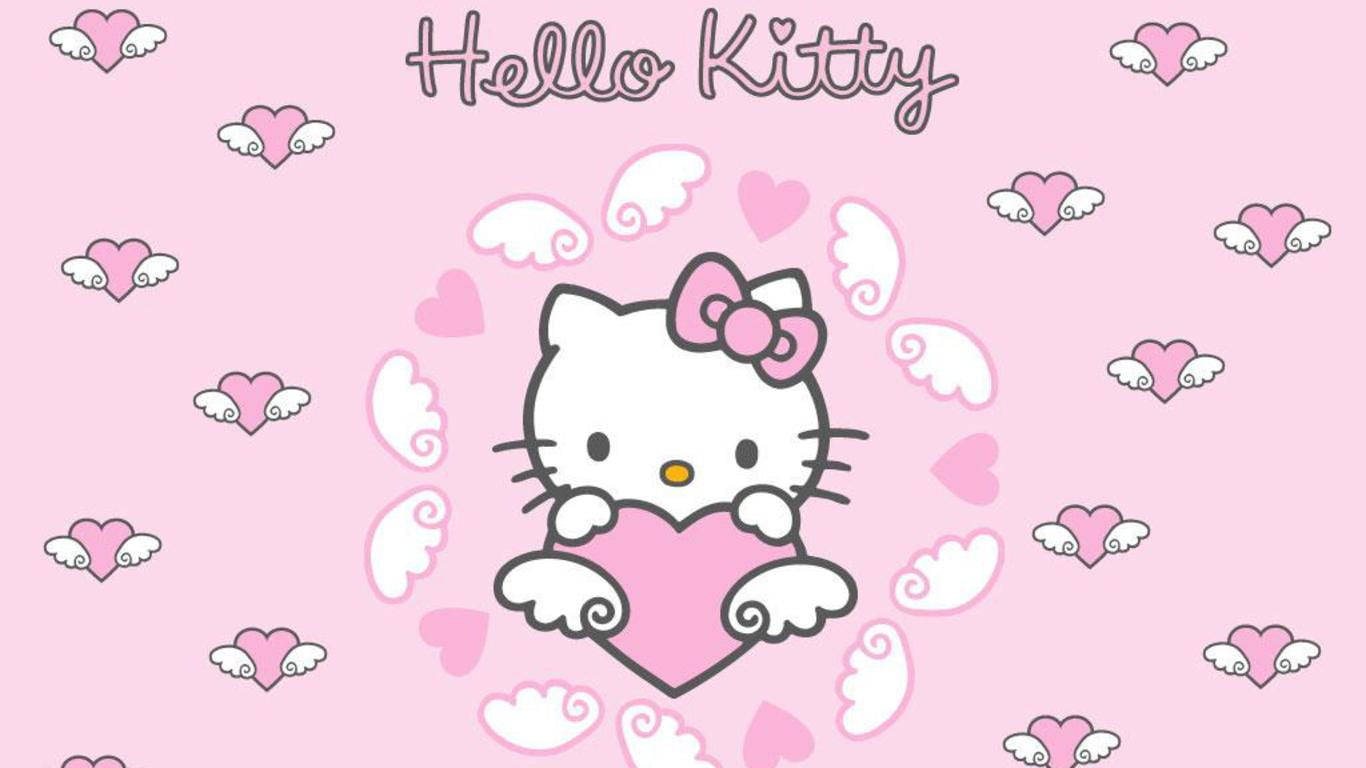 قلب صورتی هلو کیتی با بال‌ها — Sanrio گیف والپیپر