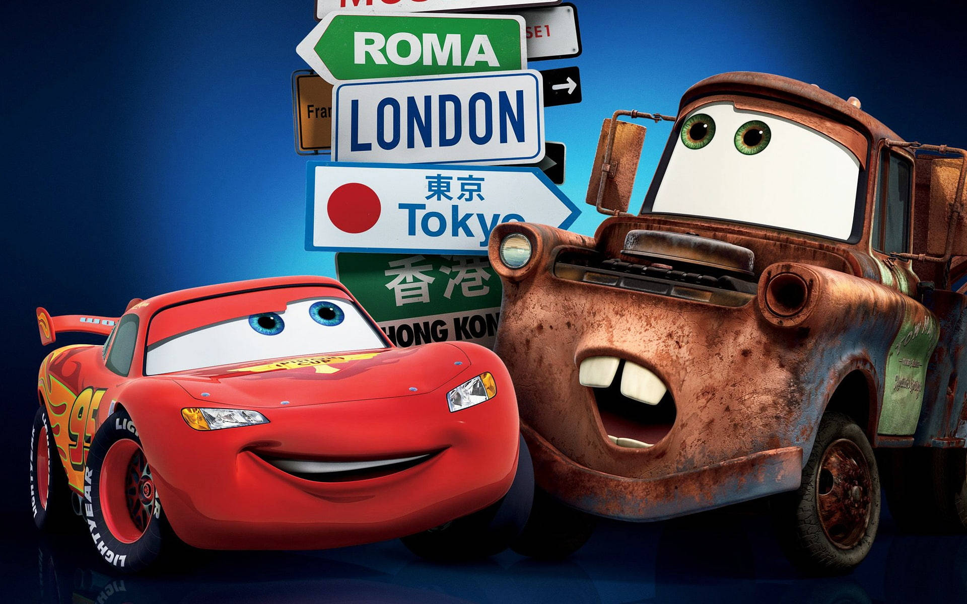 لایتنینگ مک‌کوئین و ماتر در یک ماجراجویی بزرگ در Cars 2 والپیپر