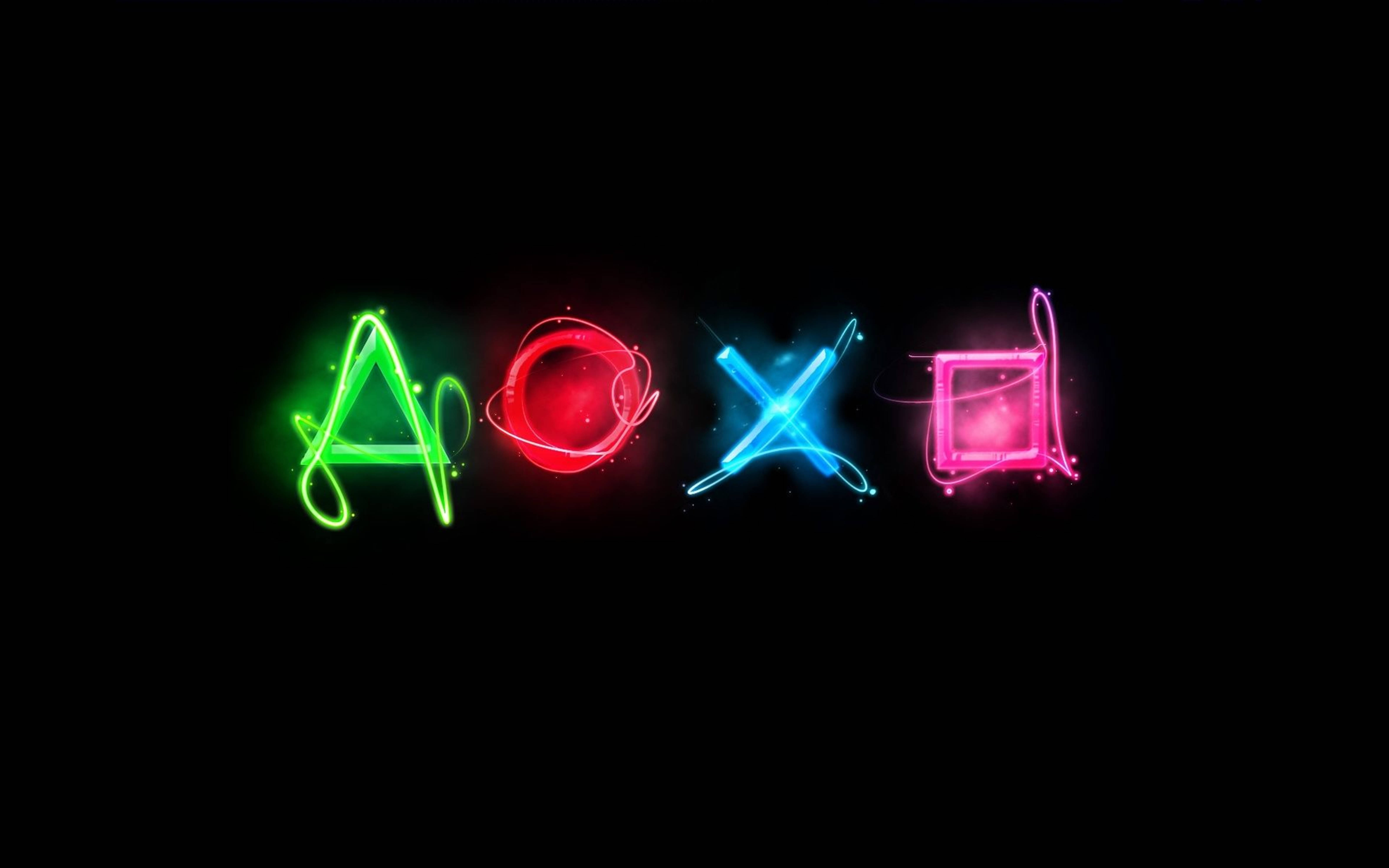 لوگوهای دکمه‌های اکشن با طراحی نئونی 4K PS4 والپیپر
