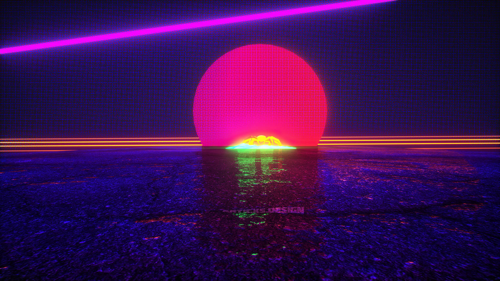 ماه نئون با خطوط افقی والپیپر
