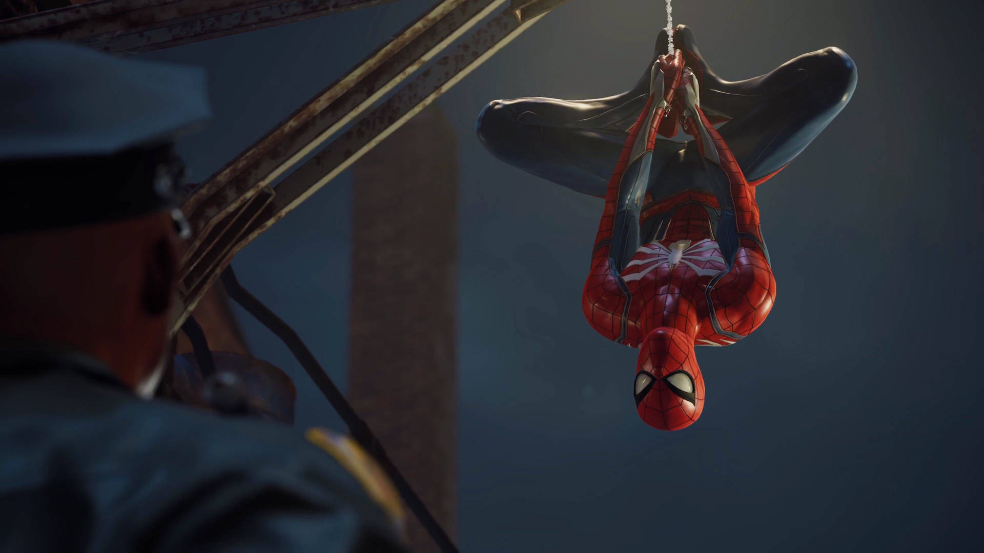 والپیپر 4K مرد عنکبوتی مارول آویزان وارونه PS4 — مارول والپیپر