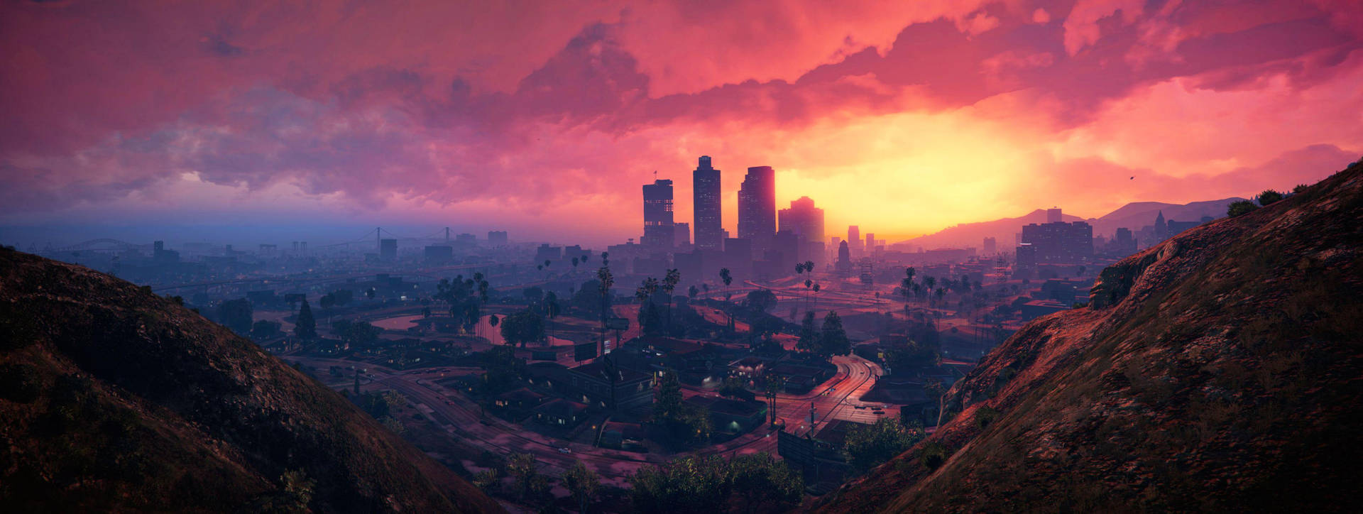 4K GTA 5 نمای آسمان‌خراش‌های شهر لوس سانتوس — جی‌تی‌ای والپیپر