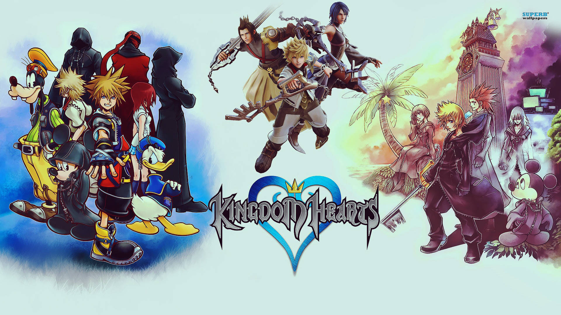کلاژ شخصیت‌های Kingdom Hearts با لوگو — انیمه HD گیف والپیپر