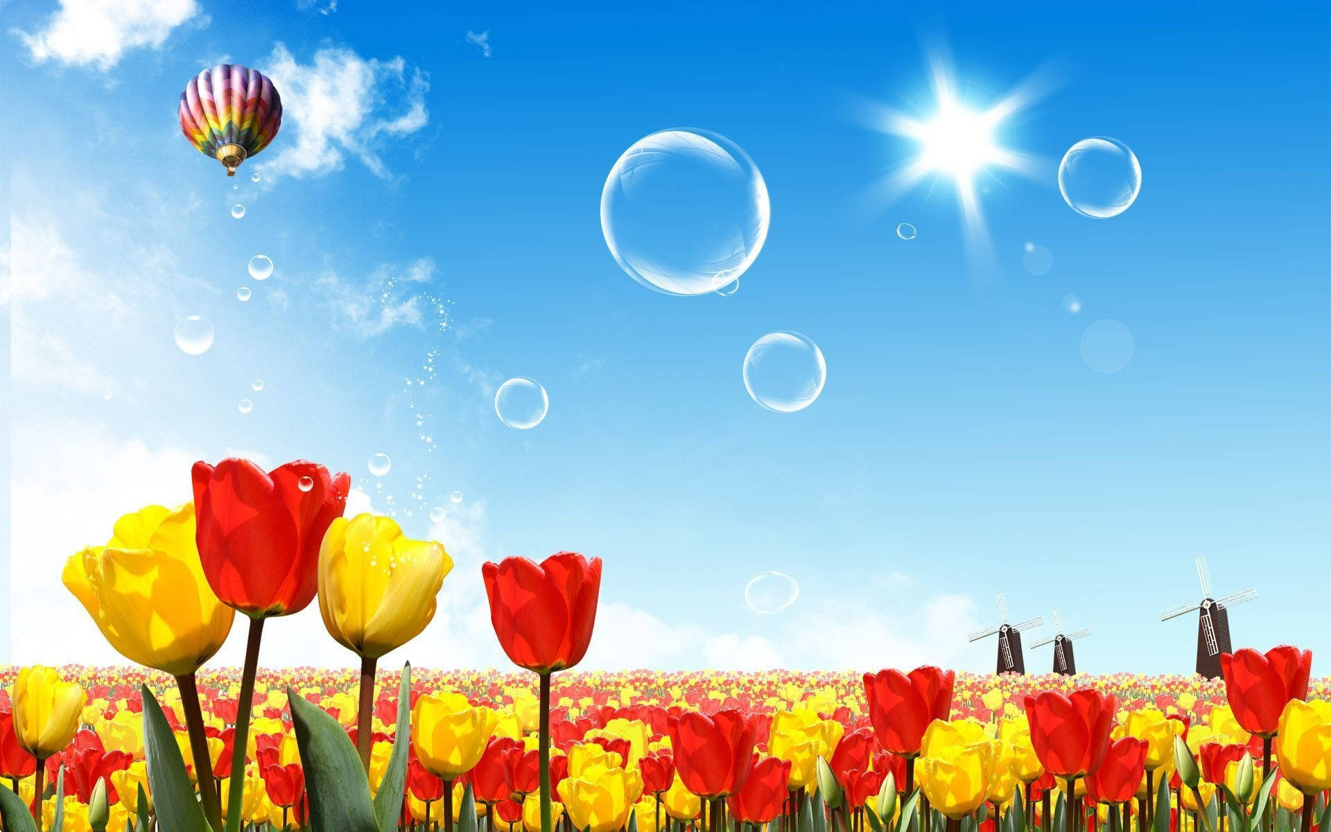 هنر تابستانی لاله‌ها برای دسکتاپ والپیپر