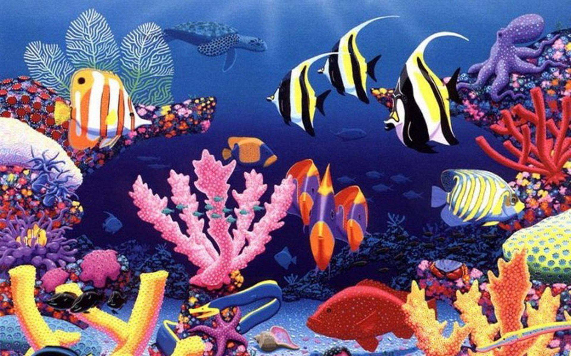 هنر دیجیتال ماهی‌های بامزه و باحال والپیپر