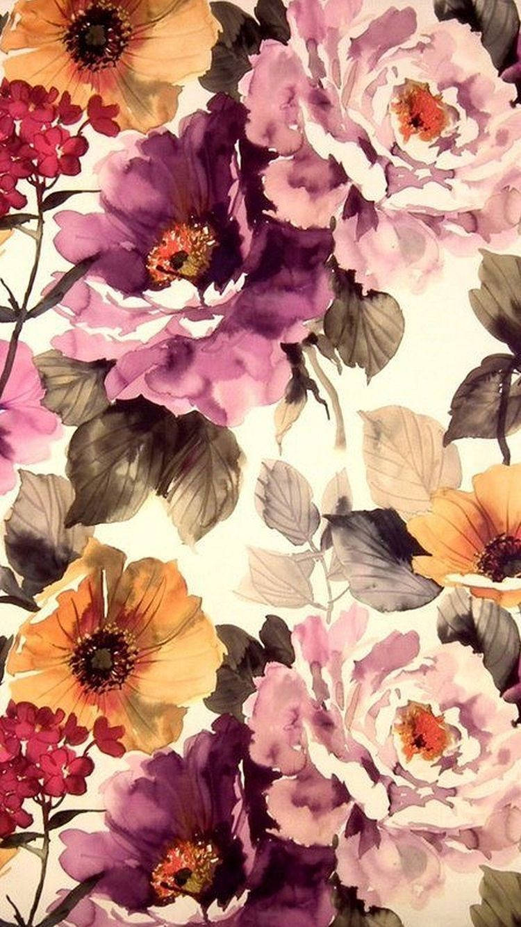 والپیپر گلهای آبرنگی بنفش برای آیفون والپیپر