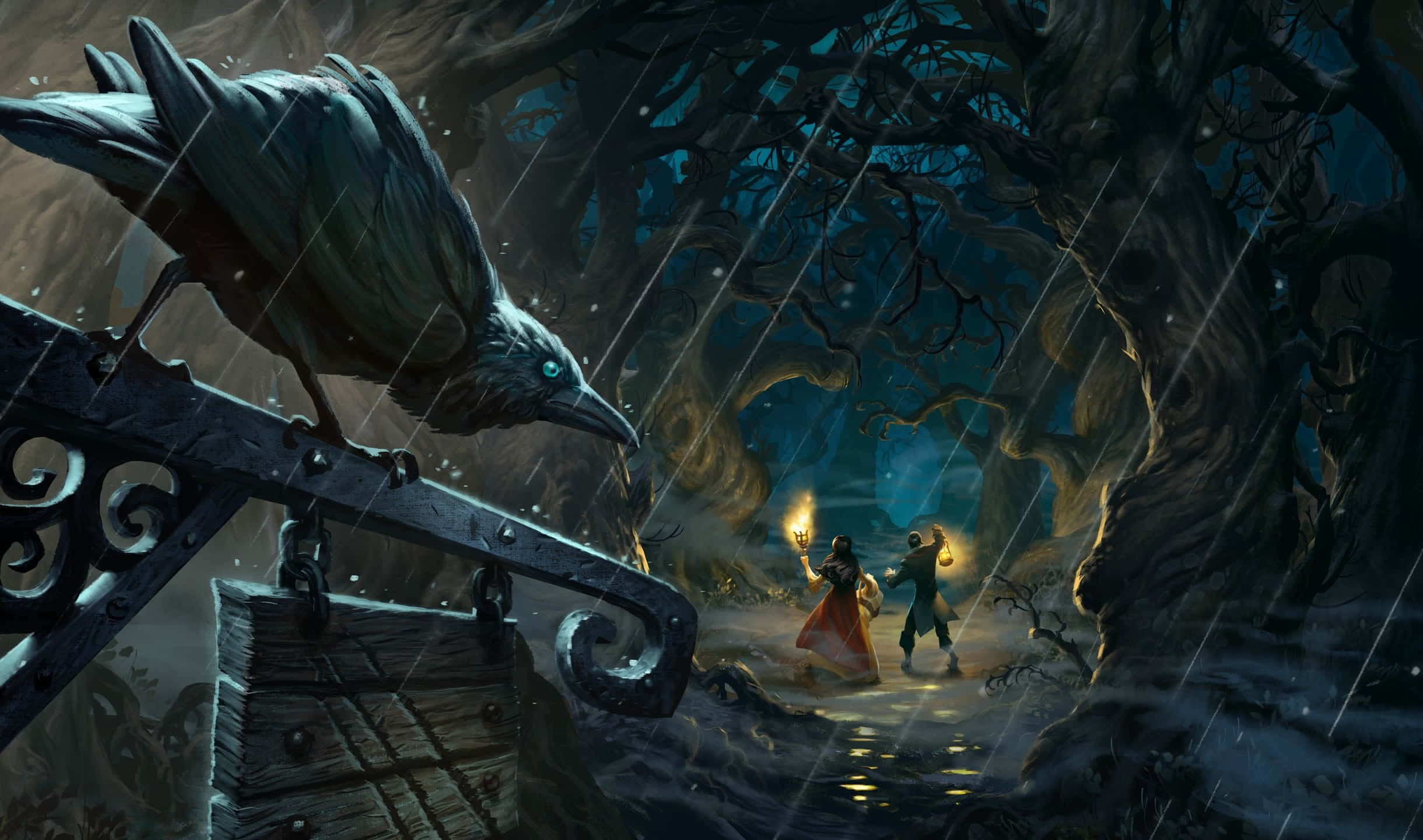 پس‌زمینه 2440x1440 Hearthstone جنگل جادوگر وهم‌انگیز والپیپر