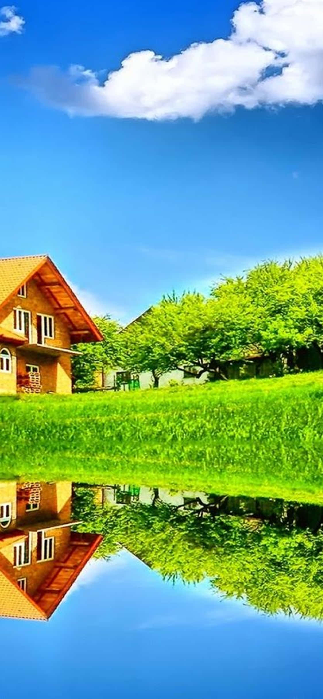 پس‌زمینه دسکتاپ پی‌سی آیفون Xs با خانه و دریاچه والپیپر