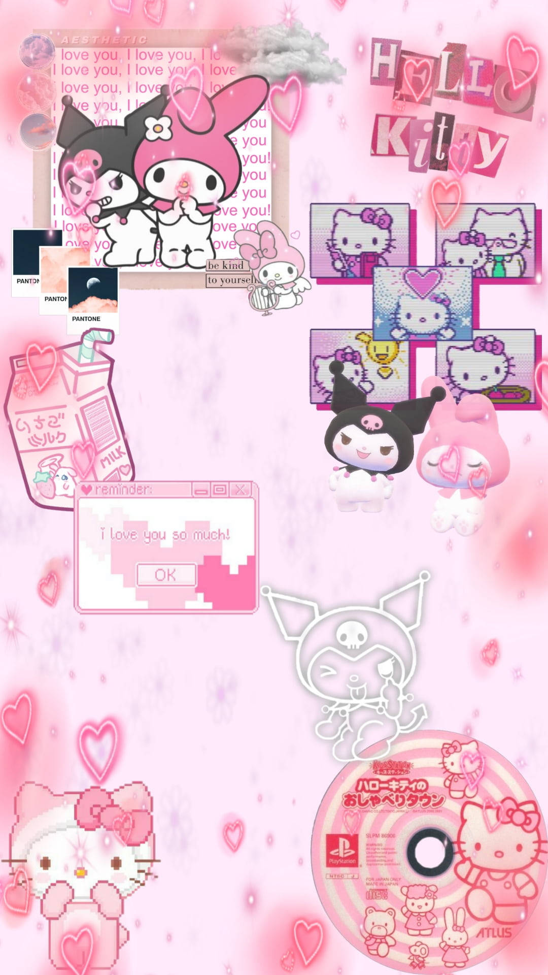 پینک هلو کیتی با شخصیت‌های سانریو — Sanrio گیف والپیپر