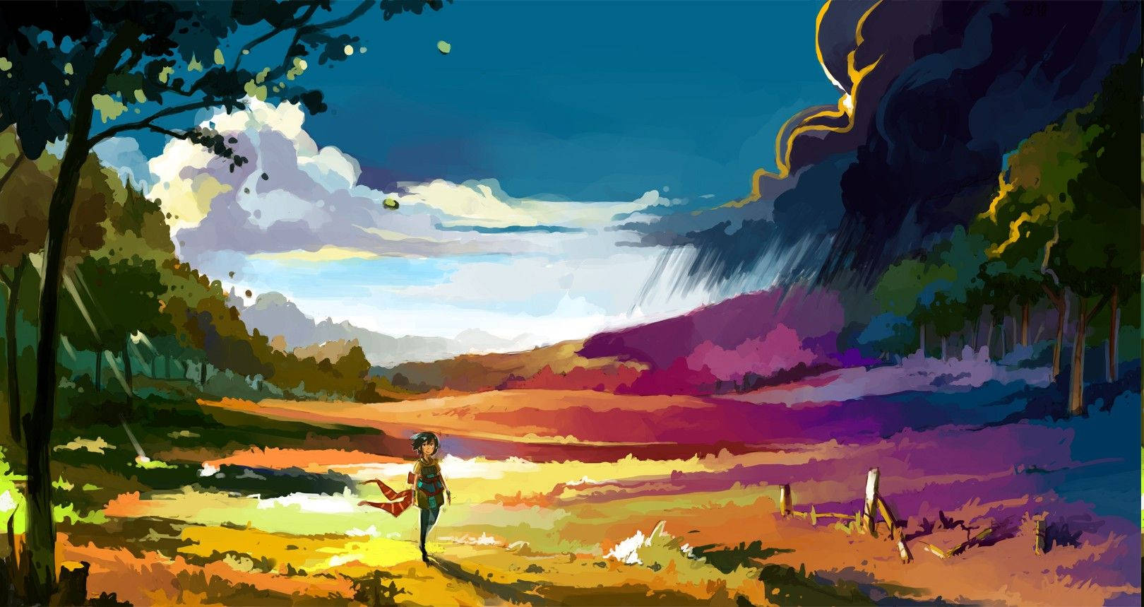 چمنزار رنگارنگ انیمه‌ای والپیپر