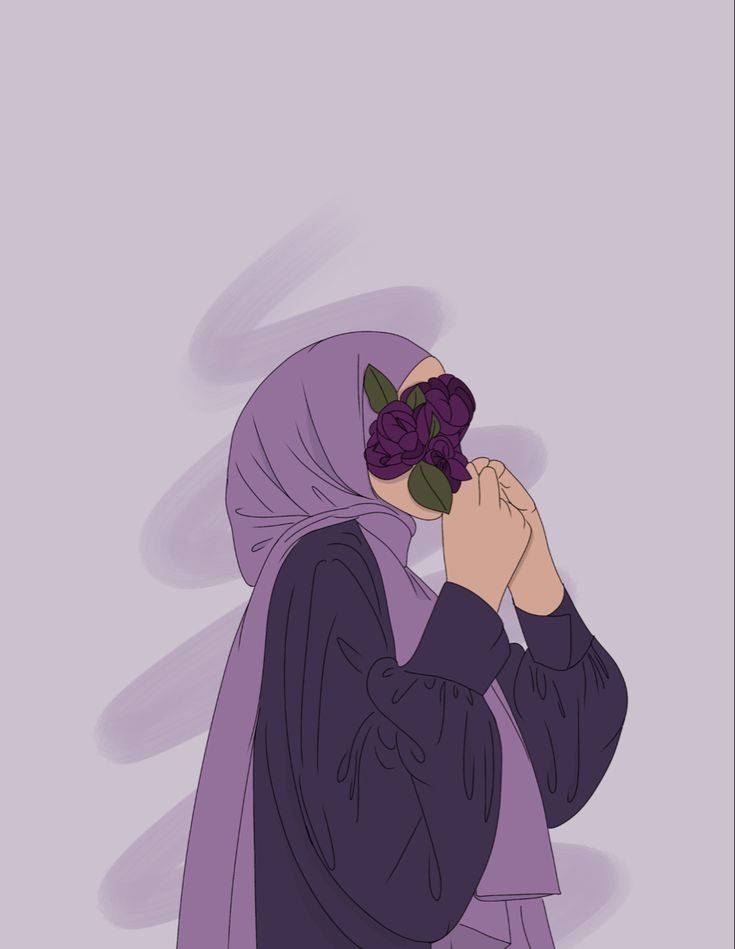 کارتون حجاب بنفش — دختر زیبا والپیپر