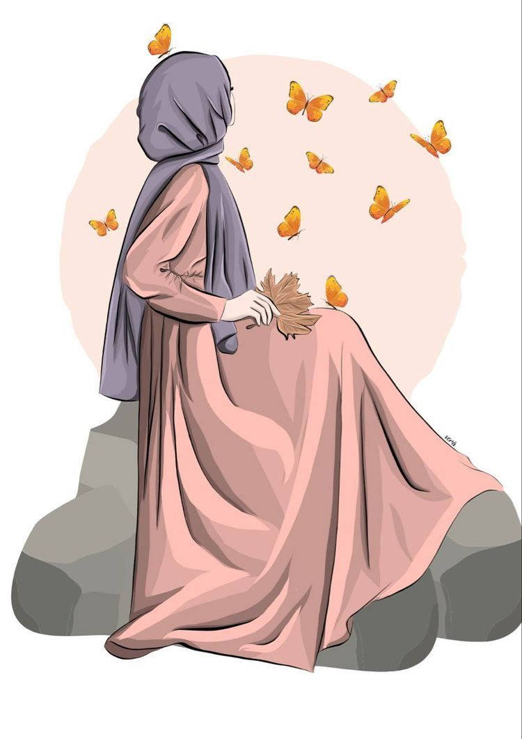 کارتون حجاب پروانه‌های نارنجی — هنر زیبایی شناسی والپیپر