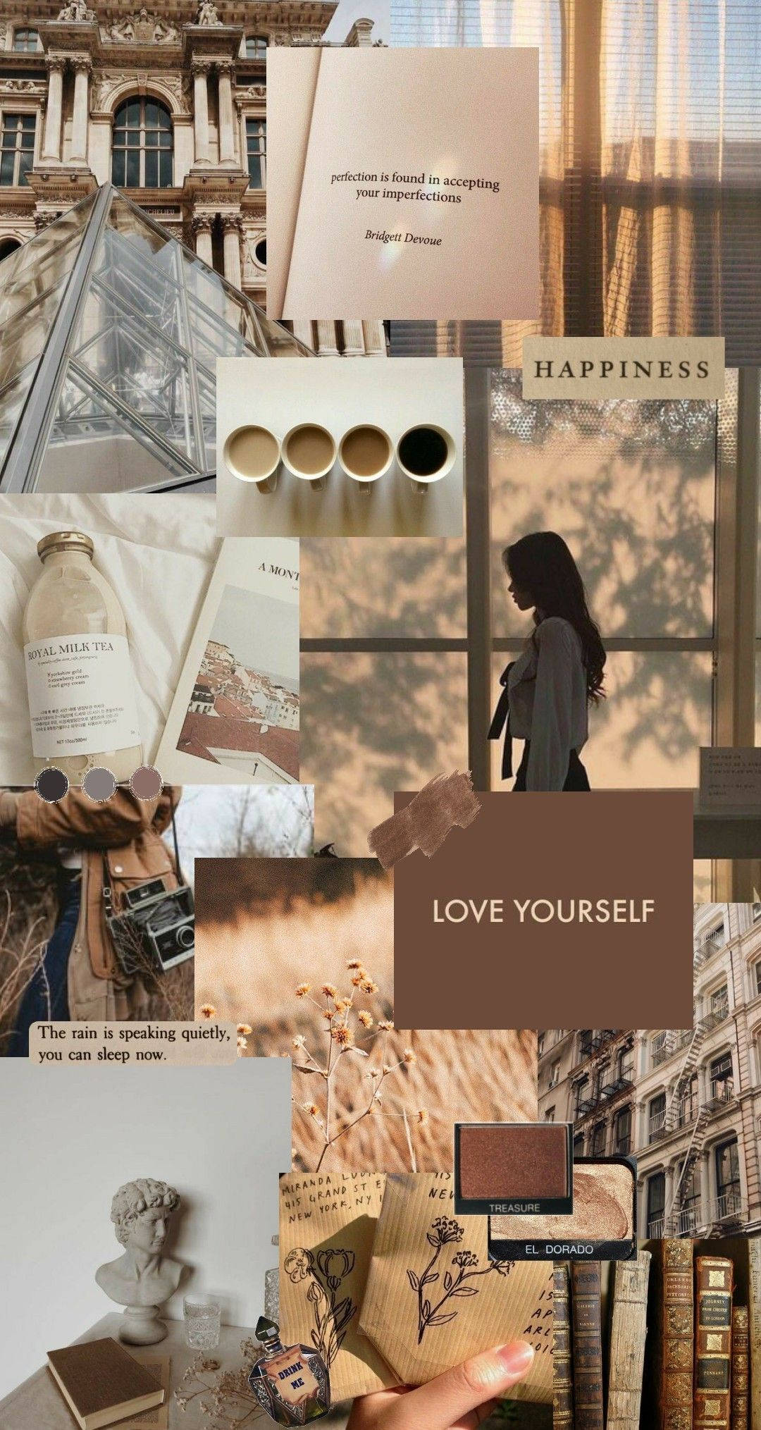 کلاژ زیبای بژ و قهوه‌ای پاستلی والپیپر