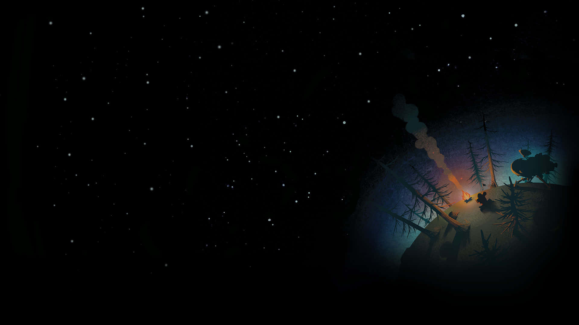 کمپینگ در شب پرستاره بازی Outer Wilds والپیپر