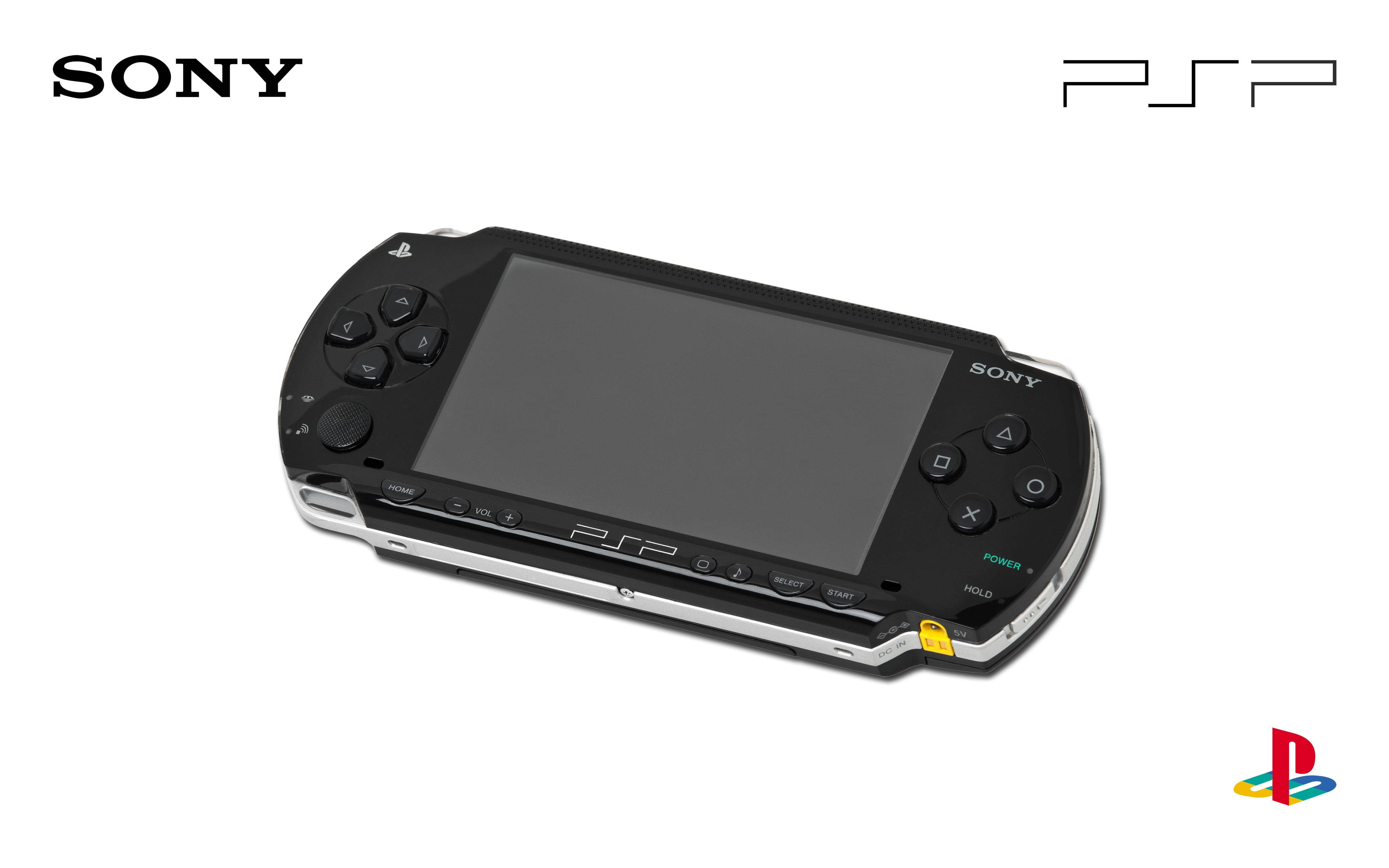 کنسول PSP مشکی با طراحی زیبا روی زمینه سفید والپیپر