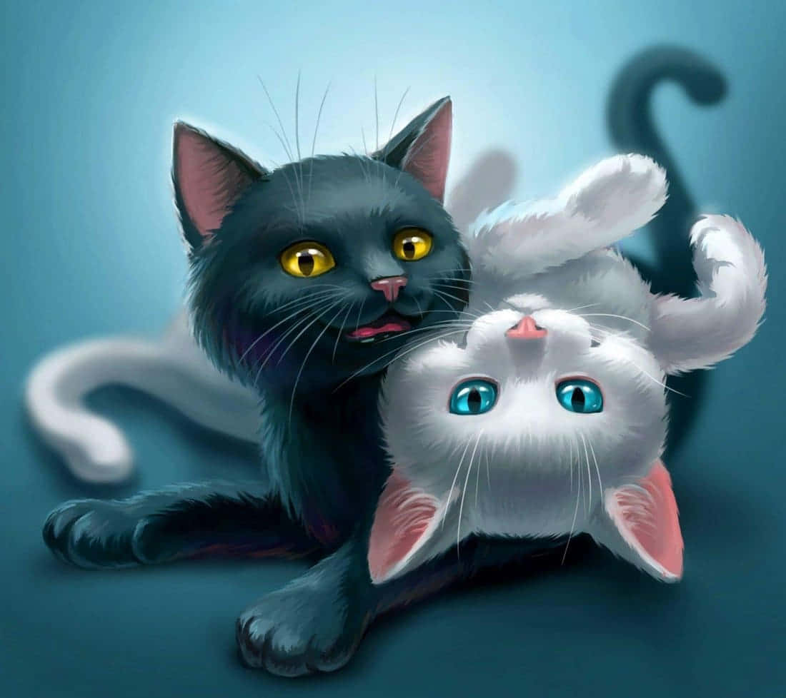 گربه انیمه‌ای کنجکاو والپیپر