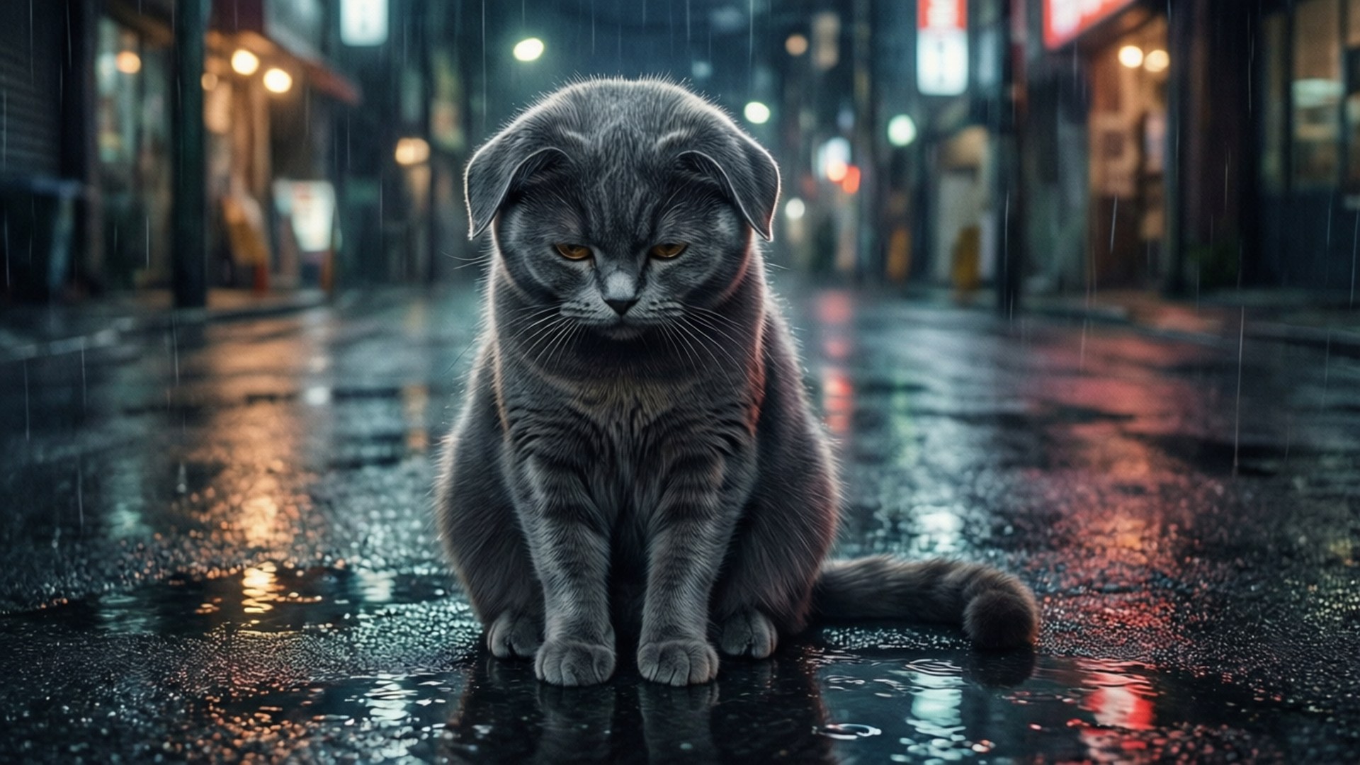 گربه خیابانی در باران والپیپر