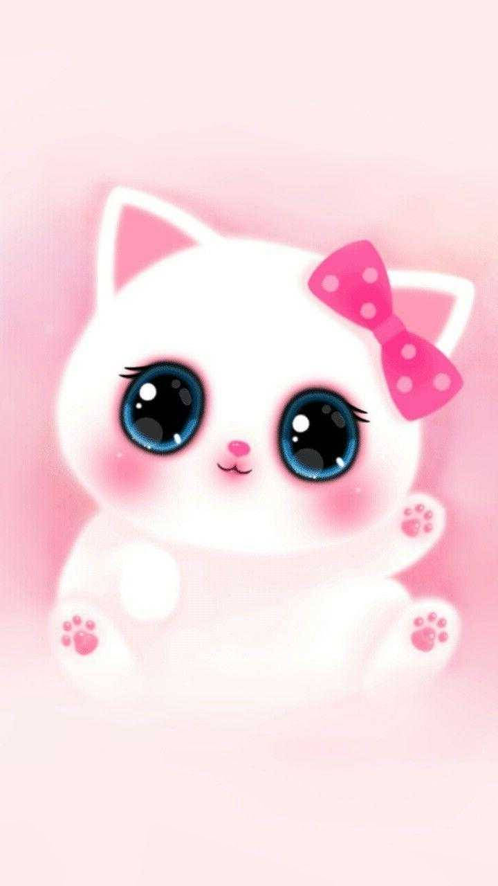 گربه صورتی کاوایی دوست‌داشتنی والپیپر