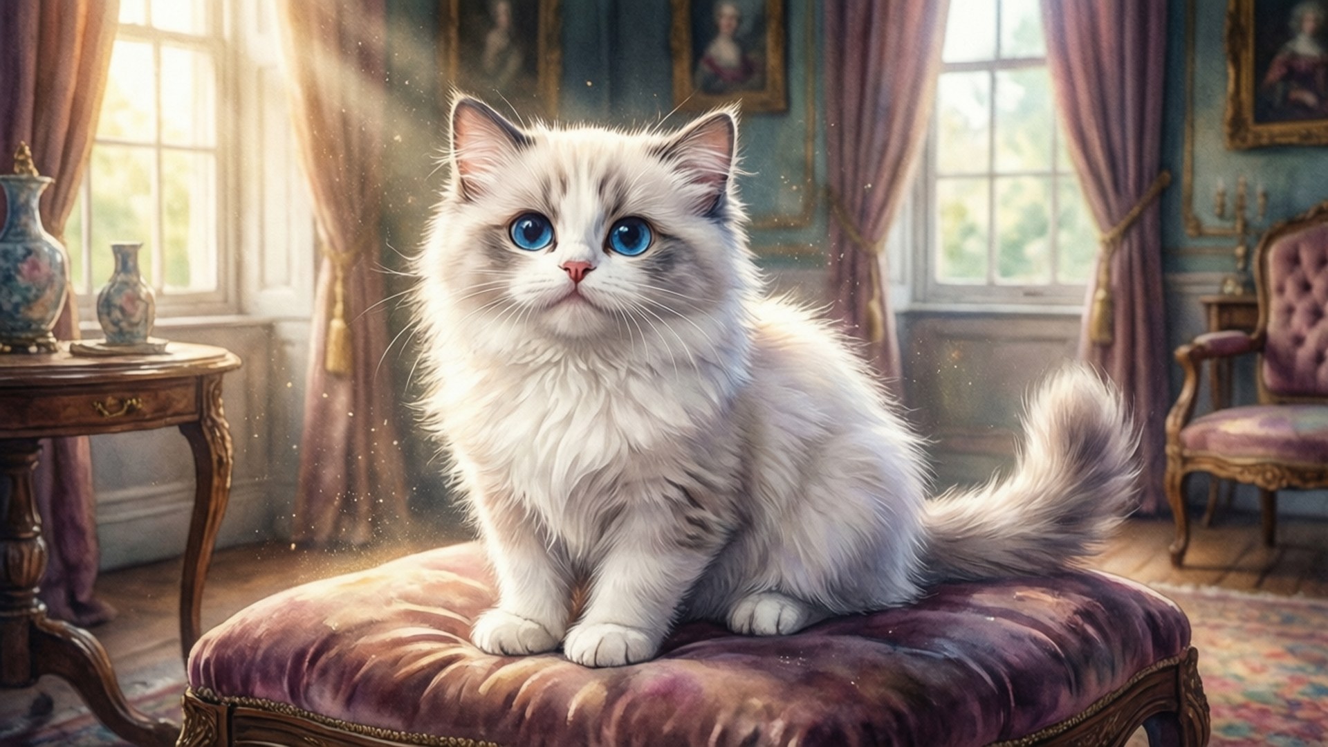 گربه مخملی در نور آفتاب والپیپر