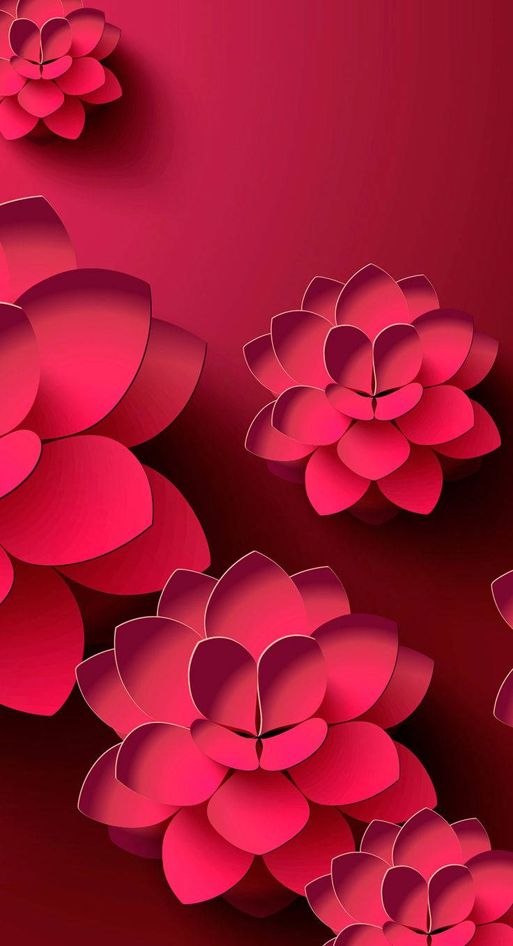 گل‌های نیلوفر آبی سرخابی سه‌بعدی برای موبایل والپیپر