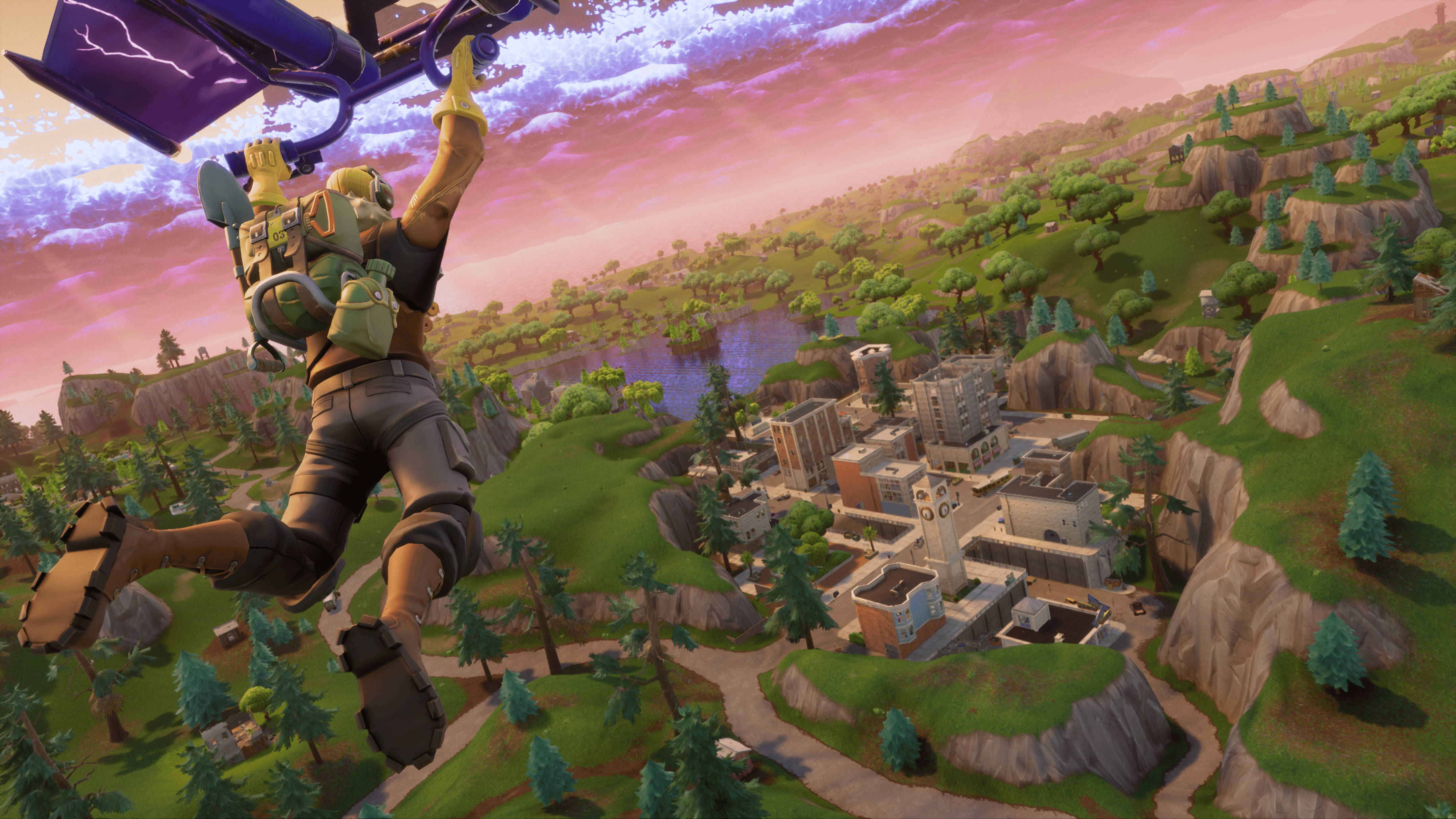 گیمینگ 4K شخصیت Fortnite در حال چتربازی والپیپر