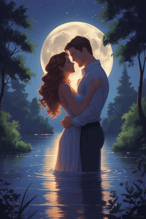 عشق، رمانتیک، زوج، نور مهتاب، شب، قلب‌ها، ولنتاین، بوسه، رویایی، ناز