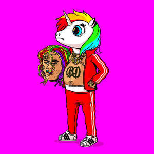 6ix9ine با تک‌شاخ رنگین‌کمان — تک‌شاخ والپیپر