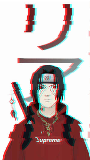 Itachi Aesthetic با هودی قرمز Supreme در پس‌زمینه سفید — ناروتو سوپریم والپیپر