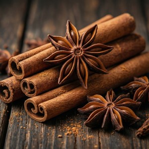 نمای نزدیک از دارچین و ستاره‌انیس روی چوب، ادویه‌های گرم. — کریسمس زیبا والپیپر