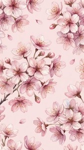 کاغذدیواری نرم و زیبا با شکوفه‌های گیلاس به سبک آبرنگ بر زمینه صورتی. — نرم زیبا والپیپر