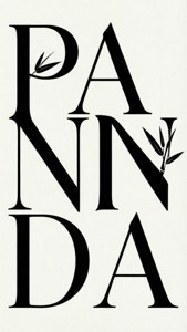 کاغذدیواری تایپوگرافی مینیمال با متن 'PANDA' و برگ بامبو.