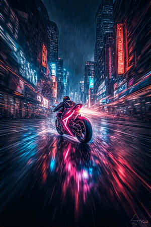 موتورسیکلت نئون، تعقیب شهری، شهر تاریک، رد نور، شب، زنده، سایبرپانک، سینمایی، 4K — 4K والپیپر