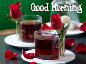 صبح بخیر عشق چای صبحانه گل رز — صبح بخیر عشقم والپیپر