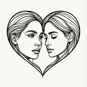 چهره‌های مینیمال با خطوطی که قلب را تشکیل می‌دهند — عشق زیبا والپیپر