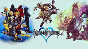 کلاژ شخصیت‌های Kingdom Hearts با لوگو