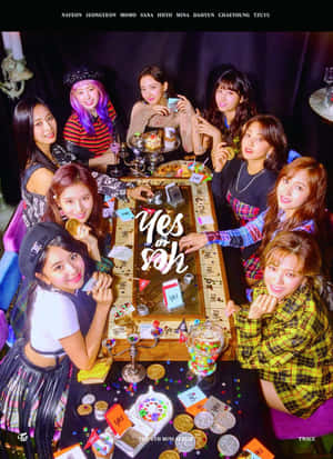 گروه دخترانه Twice درخشان روی صحنه در کنسرت موسیقی — 트와이스 والپیپر
